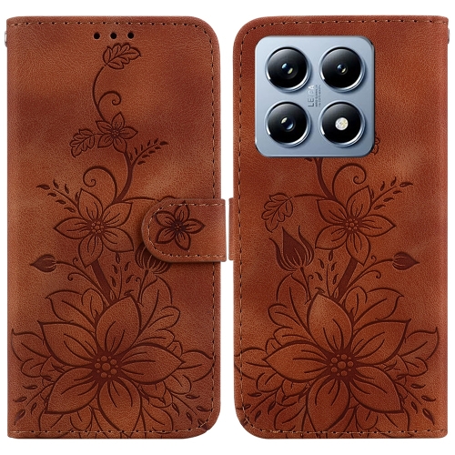 

For Xiaomi 14T Lily Embossed Leather Phone Case(Brown)