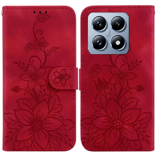 

For Xiaomi 14T Pro Lily Embossed Leather Phone Case(Red)