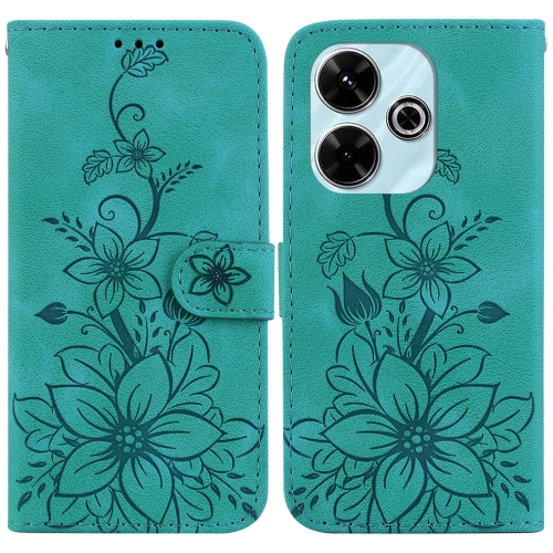 

For Xiaomi Redmi 13 4G Lily Embossed Leather Phone Case(Green)