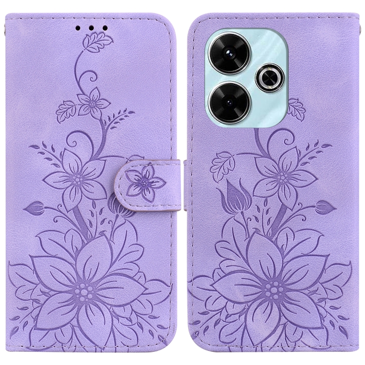 

For Redmi 13 4G Lily Embossed Leather Phone Case(Purple)