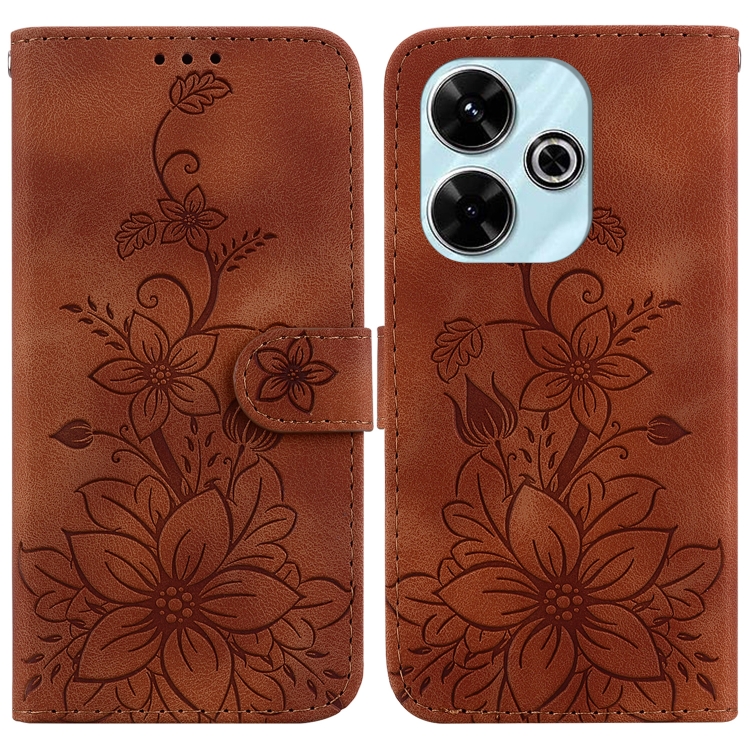 

For Redmi 13 4G Lily Embossed Leather Phone Case(Brown)