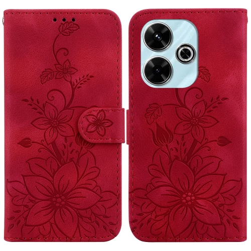 

For Redmi 13 4G Lily Embossed Leather Phone Case(Red)