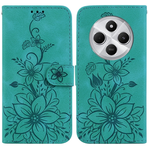 

For Redmi 14C 4G Lily Embossed Leather Phone Case(Green)