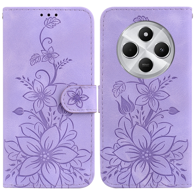 

For Redmi 14C 4G Lily Embossed Leather Phone Case(Purple)