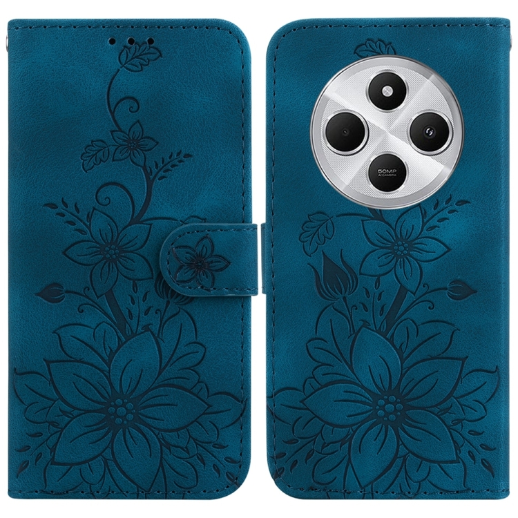 

For Redmi 14C 4G Lily Embossed Leather Phone Case(Dark Blue)