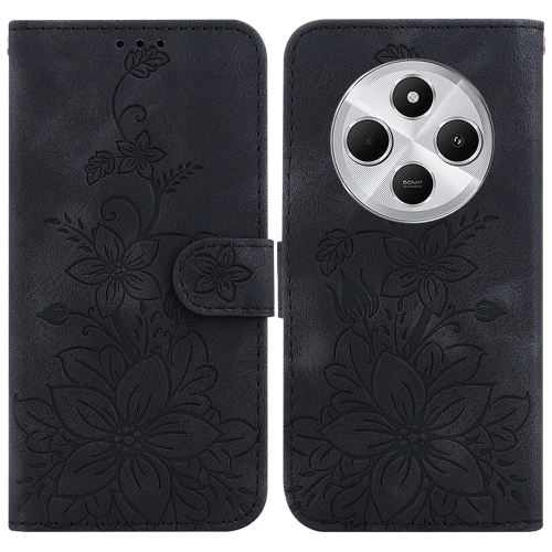 

For Redmi 14C 4G Lily Embossed Leather Phone Case(Black)