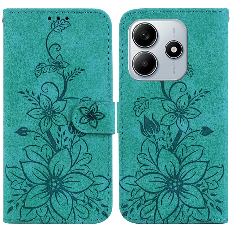 

For Redmi Note 14 5G Lily Embossed Leather Phone Case(Green)