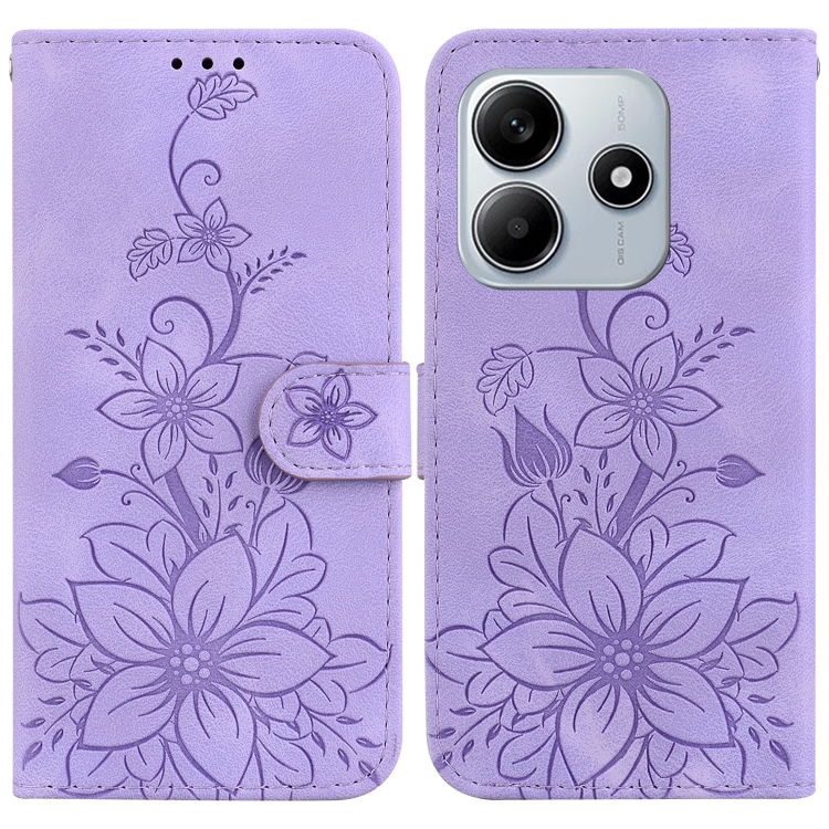 

For Redmi Note 14 5G Lily Embossed Leather Phone Case(Purple)