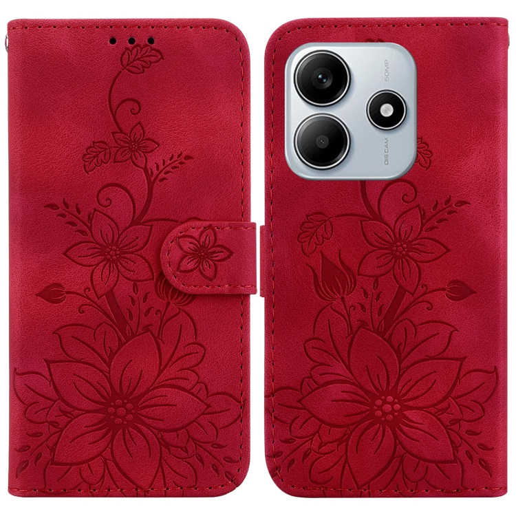 

For Redmi Note 14 5G Lily Embossed Leather Phone Case(Red)