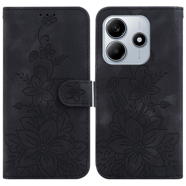 

For Redmi Note 14 5G Lily Embossed Leather Phone Case(Black)