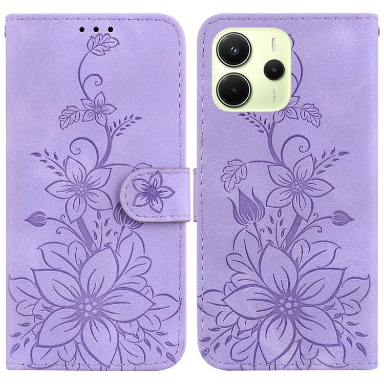 

For Redmi Note 14 4G 163.25mm Lily Embossed Leather Phone Case(Purple)