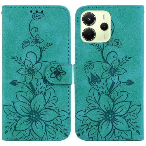 

For Redmi Note 14 4G 164.84mm Lily Embossed Leather Phone Case(Green)