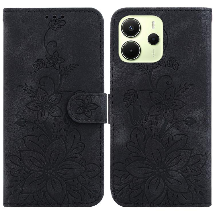 

For Redmi Note 14 4G 164.84mm Lily Embossed Leather Phone Case(Black)