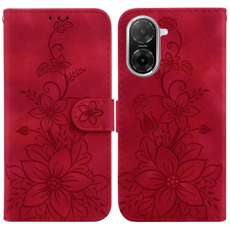 

For Redmi A5 4G 173.3mm Lily Embossed Leather Phone Case(Red)