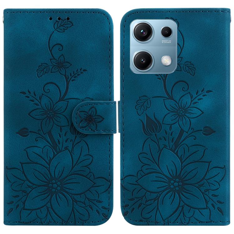 

For Redmi Note 14S 4G Lily Embossed Leather Phone Case(Dark Blue)