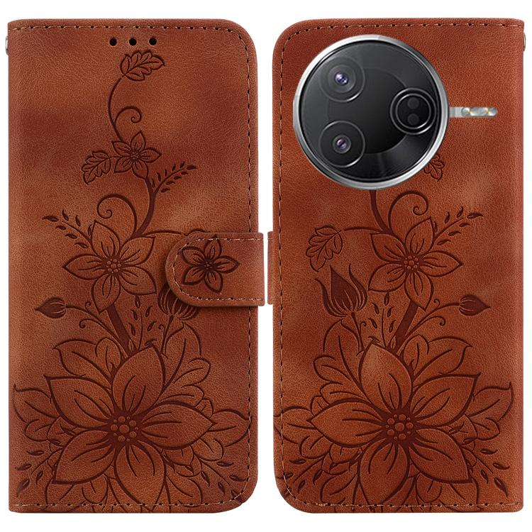 

For Redmi K80 / K80 Pro / Xiaomi Poco F7 Pro Lily Embossed Leather Phone Case(Brown)