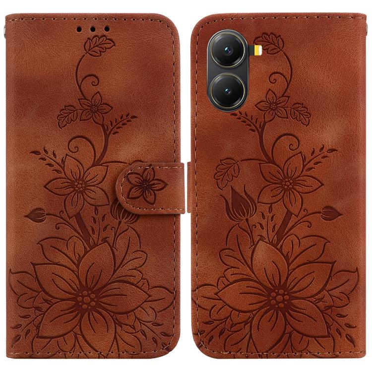 

For Redmi Turbo 4 / Xiaomi Poco X7 Pro Lily Embossed Leather Phone Case(Brown)