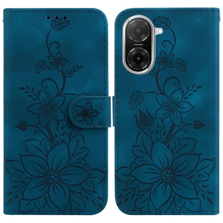 

For Redmi A5 4G 171.7mm Lily Embossed Leather Phone Case(Dark Blue)