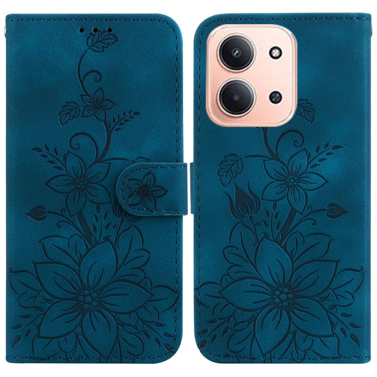 

For Redmi 15C 5G / 4G EU 173mm / Poco C85 5G Lily Embossed Leather Phone Case(Dark Blue)