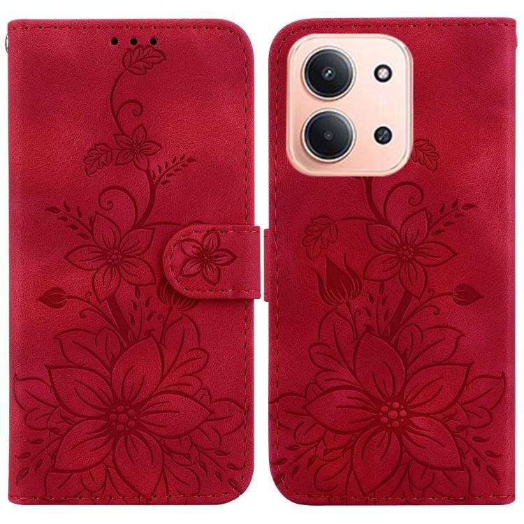 

For Redmi 15C 5G / 4G EU 173mm / Poco C85 5G Lily Embossed Leather Phone Case(Red)
