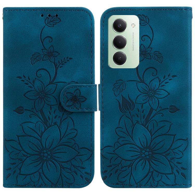 

For Redmi 15 5G / 4G EU 171mm Lily Embossed Leather Phone Case(Dark Blue)
