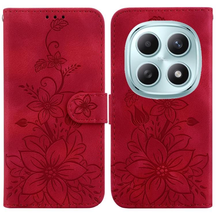 

For Redmi Note 15 4G / 5G 164mm / Poco M8 5G Lily Embossed Leather Phone Case(Red)