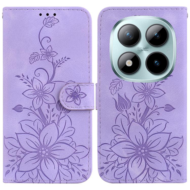 

For Redmi Note 15 Pro 5G Global 163.6mm Lily Embossed Leather Phone Case(Purple)