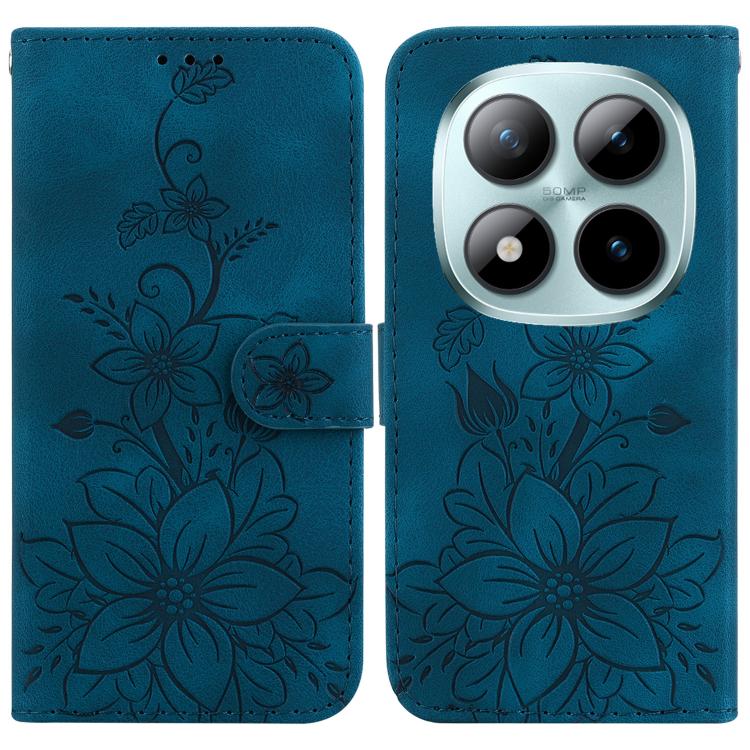 

For Redmi Note 15 Pro 5G Global 163.6mm Lily Embossed Leather Phone Case(Dark Blue)