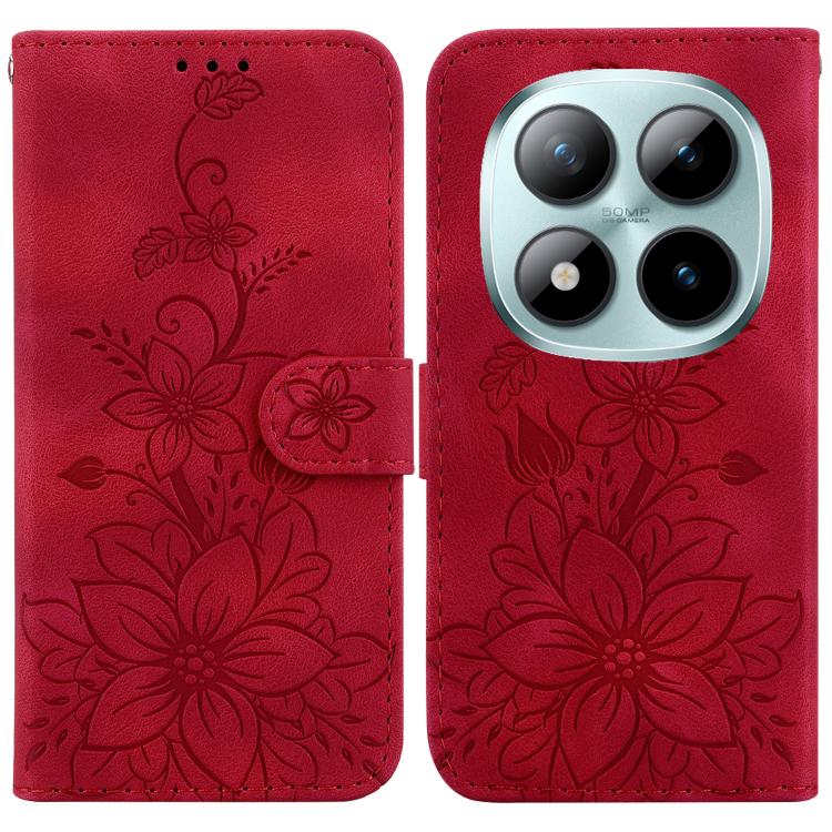 

For Redmi Note 15 Pro 5G Global 163.6mm Lily Embossed Leather Phone Case(Red)