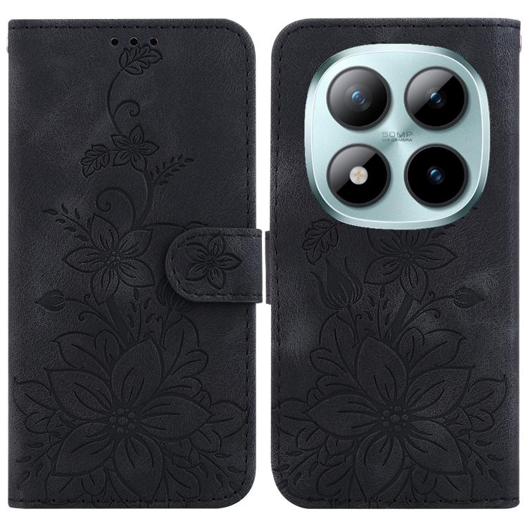 

For Redmi Note 15 Pro 5G Global 163.6mm Lily Embossed Leather Phone Case(Black)