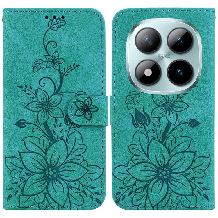 

For Redmi Note 15 Pro+ 5G Global 163.3mm Lily Embossed Leather Phone Case(Green)