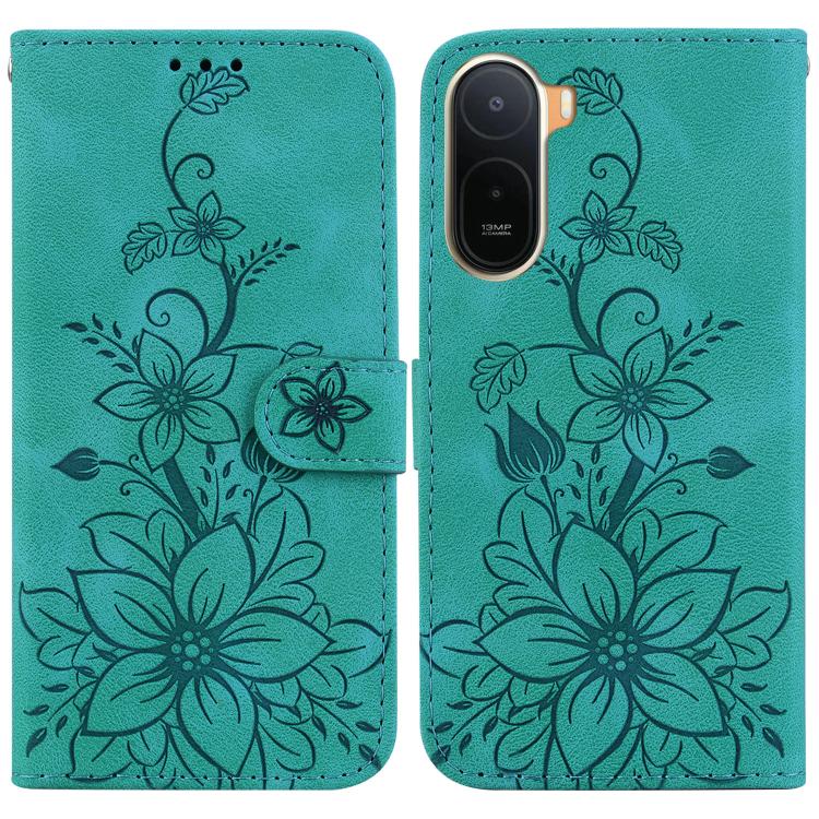 

For Redmi A7 Pro 4G / 5G 171mm / Poco C85x 5G Lily Embossed Leather Phone Case(Green)