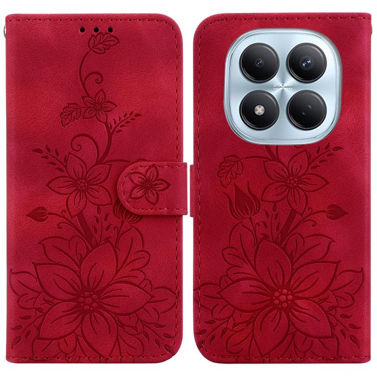 

For Redmi Note 15 Pro 4G Global 163.2mm Lily Embossed Leather Phone Case(Red)