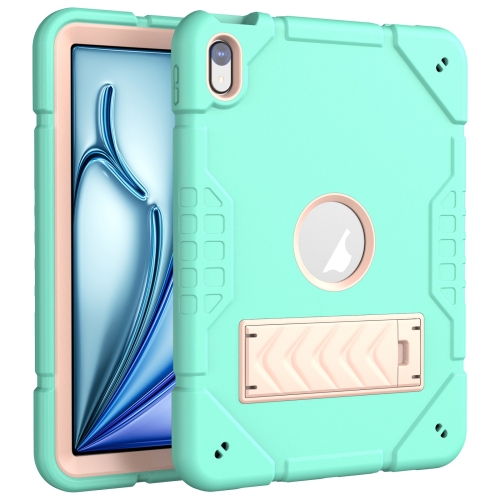 

For iPad Air 11 2024 Armor Holder Silicone Hybrid PC Tablet Case(Mint Green Gold)