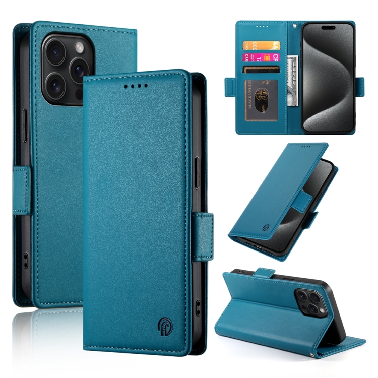 

For iPhone 15 Pro Max Side Buckle Magnetic Frosted Leather Phone Case(Blue)