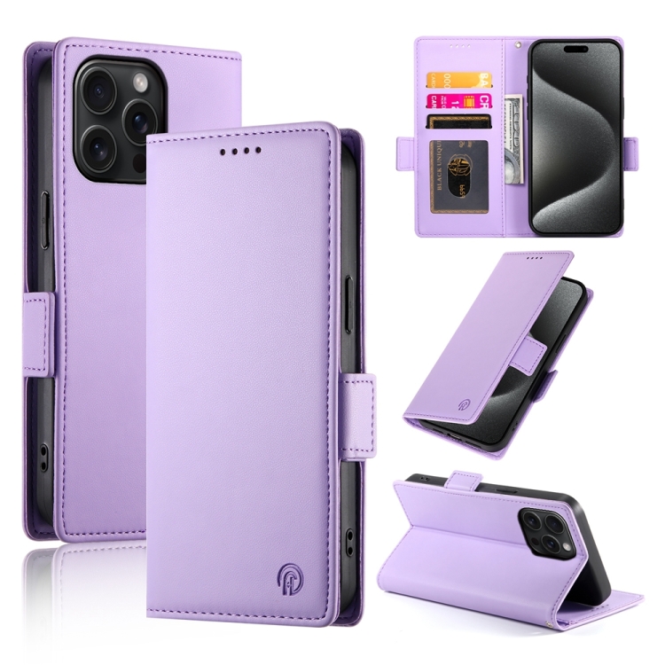 

For iPhone 15 Pro Max Side Buckle Magnetic Frosted Leather Phone Case(Purple)