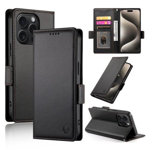 

For iPhone 15 Pro Side Buckle Magnetic Frosted Leather Phone Case(Black)