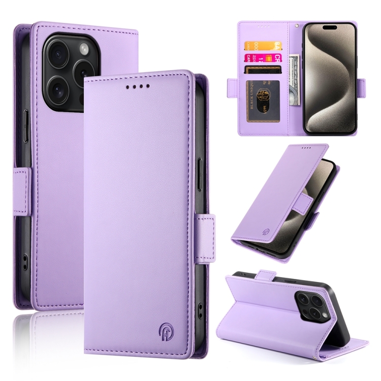 

For iPhone 15 Pro Side Buckle Magnetic Frosted Leather Phone Case(Purple)