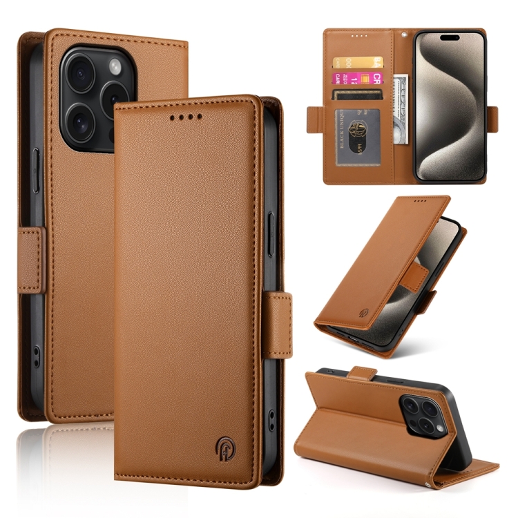 

For iPhone 15 Pro Side Buckle Magnetic Frosted Leather Phone Case(Brown)