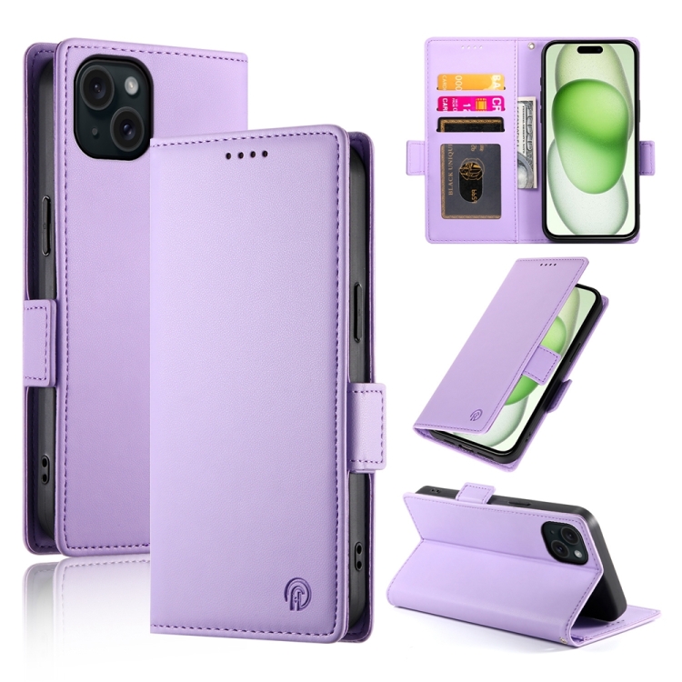 

For iPhone 15 Plus Side Buckle Magnetic Frosted Leather Phone Case(Purple)