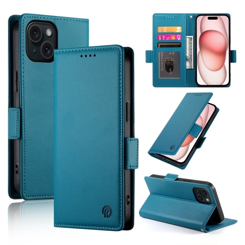 

For iPhone 15 Side Buckle Magnetic Frosted Leather Phone Case(Blue)