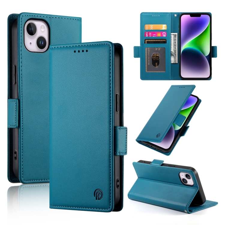 

For iPhone 14 Plus Side Buckle Magnetic Frosted Leather Phone Case(Blue)