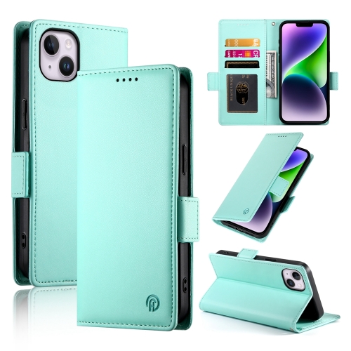 

For iPhone 14 Plus Side Buckle Magnetic Frosted Leather Phone Case(Mint Green)