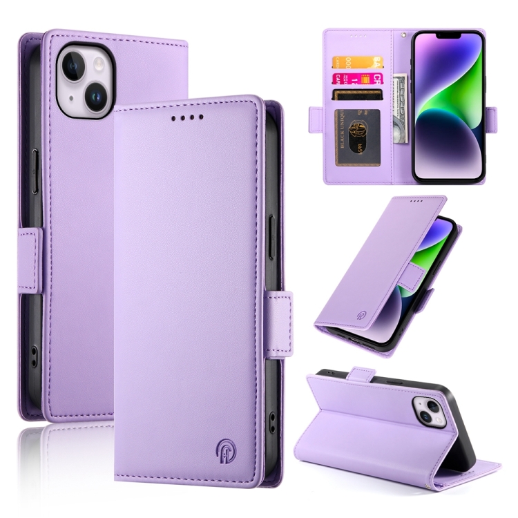 

For iPhone 14 Plus Side Buckle Magnetic Frosted Leather Phone Case(Purple)