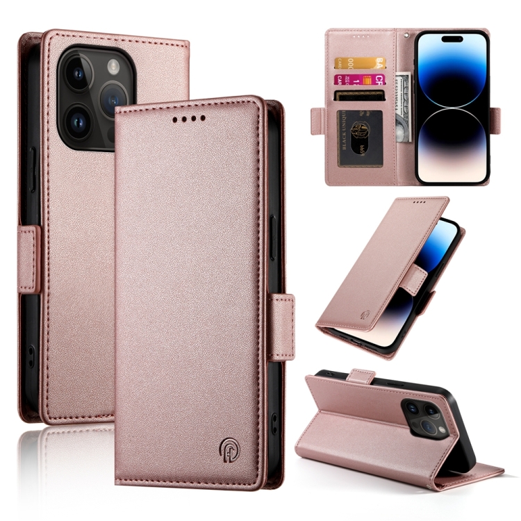 

For iPhone 14 Pro Side Buckle Magnetic Frosted Leather Phone Case(Rose Gold)