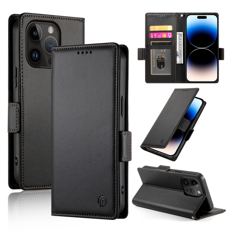

For iPhone 14 Pro Side Buckle Magnetic Frosted Leather Phone Case(Black)