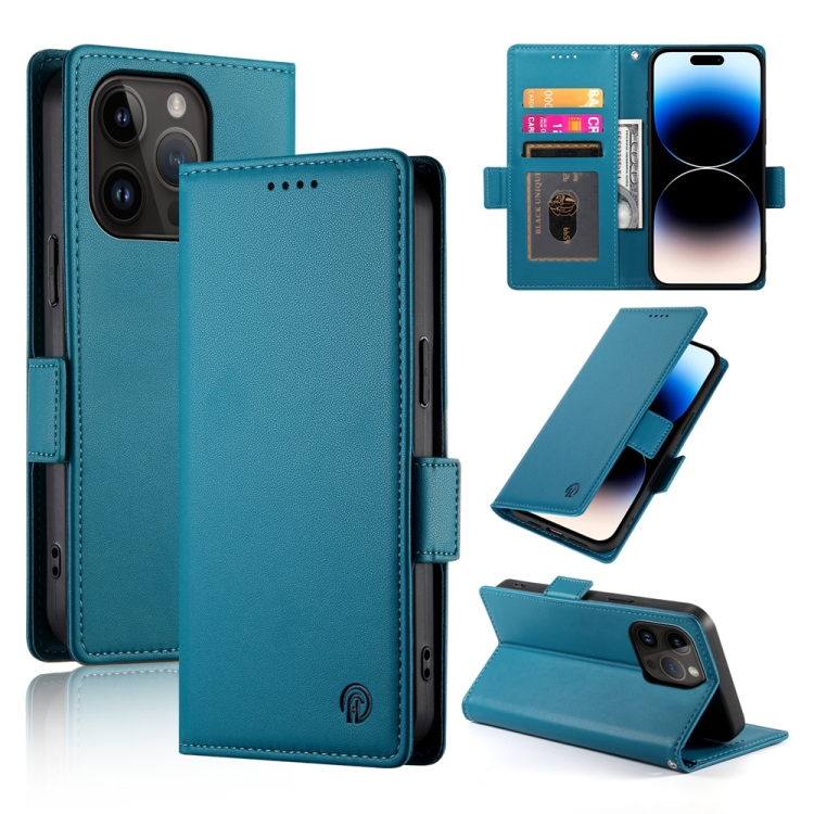 

For iPhone 14 Pro Side Buckle Magnetic Frosted Leather Phone Case(Blue)
