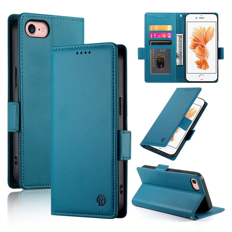 

For iPhone SE 2022 / SE 2020 / 8 Side Buckle Magnetic Frosted Leather Phone Case(Blue)