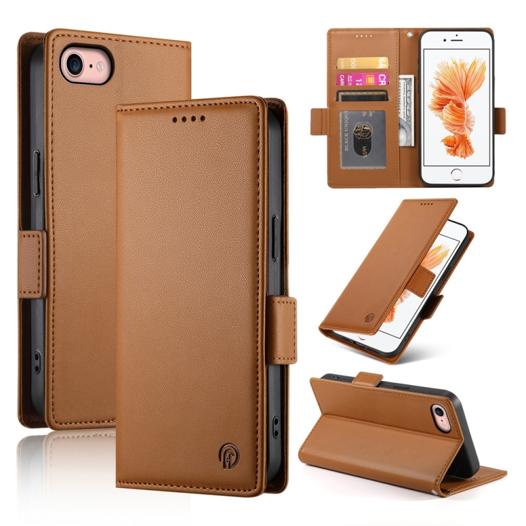 

For iPhone SE 2022 / SE 2020 / 8 Side Buckle Magnetic Frosted Leather Phone Case(Brown)