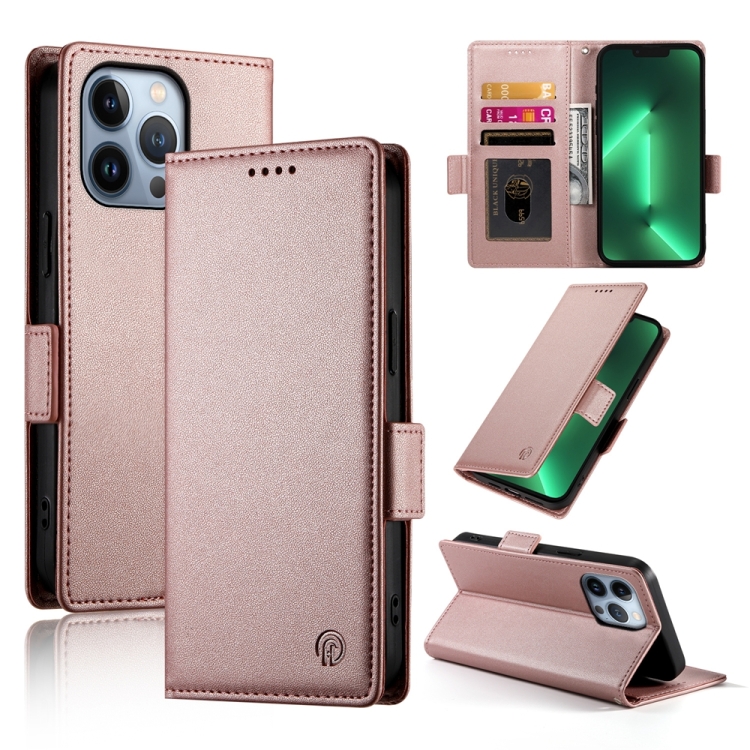 

For iPhone 13 Pro Side Buckle Magnetic Frosted Leather Phone Case(Rose Gold)